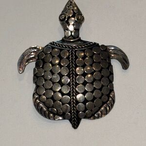 925 sterling silver sea turtle pendant pattern shell loop bail detailed 1.5"